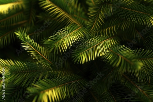 A close-up view of vibrant green pine needles creating a lush, textured background.