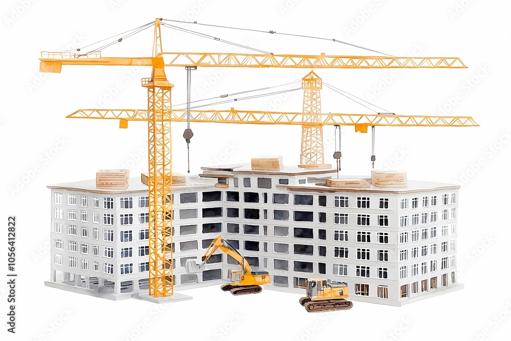 Construction Site with Cranes and Machinery Elements Construction Site with Cranes and Machinery Elements