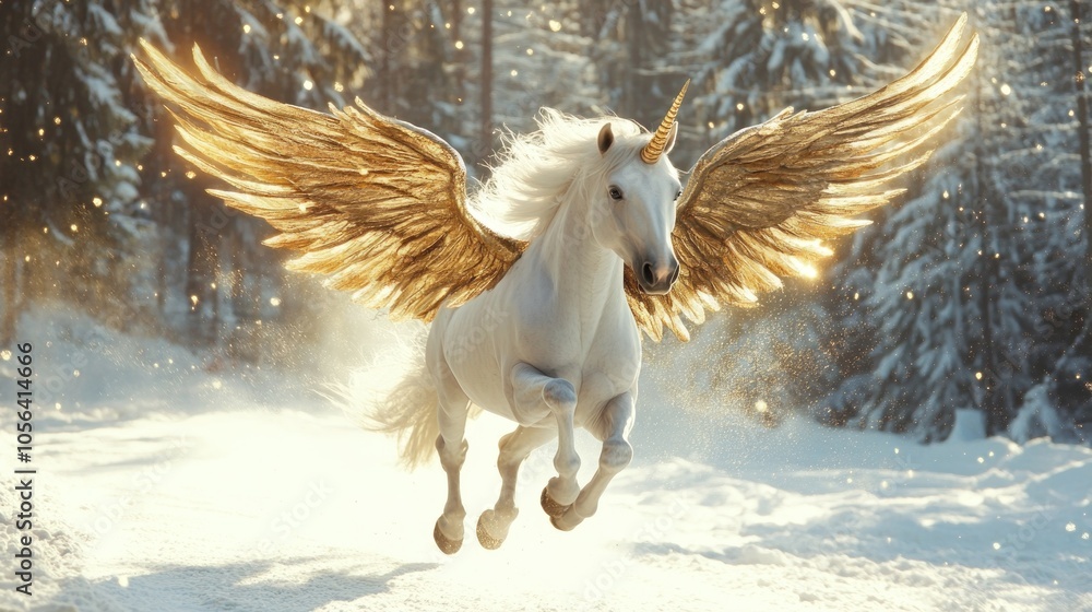 A Majestic Unicorn With Golden Wings A Majestic Unicorn With Golden Wings