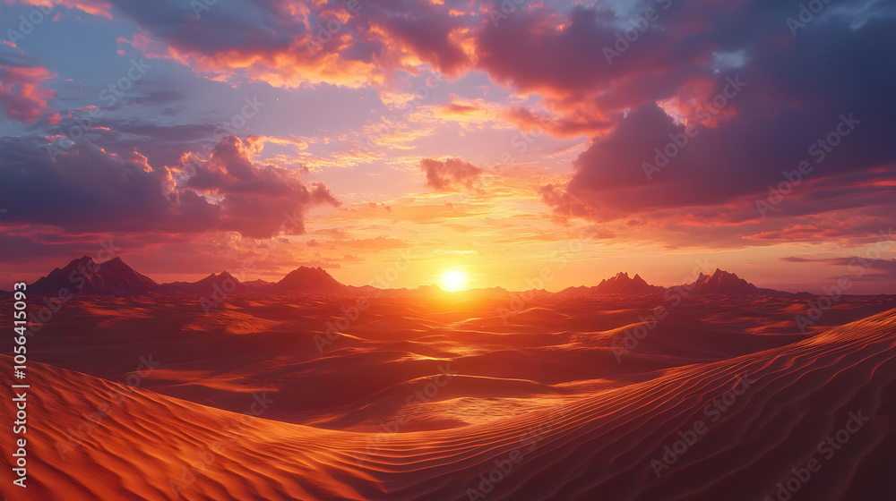 Desert Sunset Landscape with Mountains Illustration Desert Sunset Landscape with Mountains Illustration