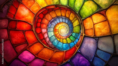 Colorful Fibonacci Spiral with Geometric Patterns