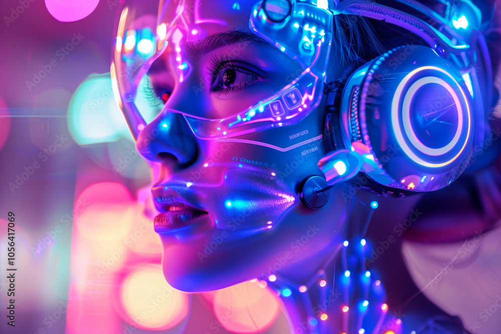 Fototapeta premium Chatbot acting as a virtual assistant performing computing processes with artificial intelligence.