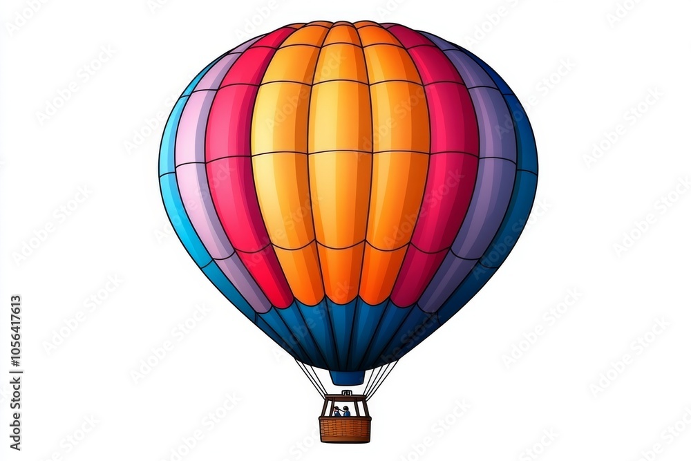Fototapeta premium a 2D cartoon illustration of a hot air balloon lifting off colorful and majestic white background