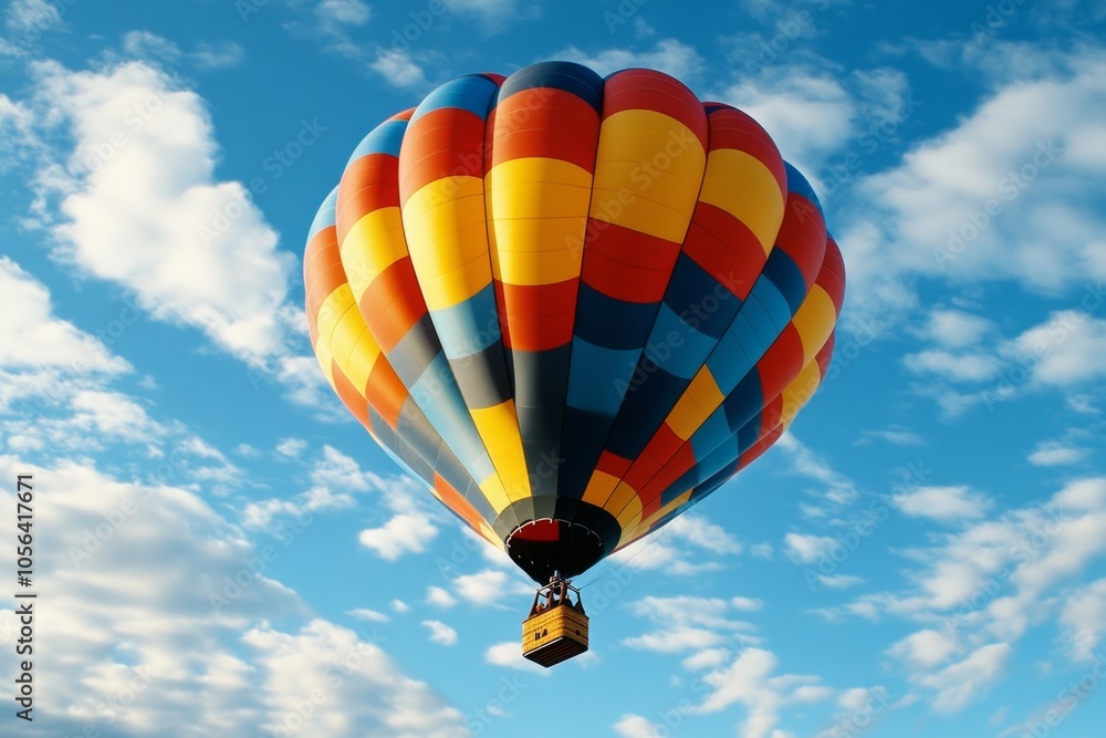 Obraz premium a 2D cartoon illustration of a hot air balloon lifting off colorful and majestic white background