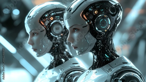 A society where gender inequality is enforced by robotic enforcers, each programmed with biases from a bygone era photo