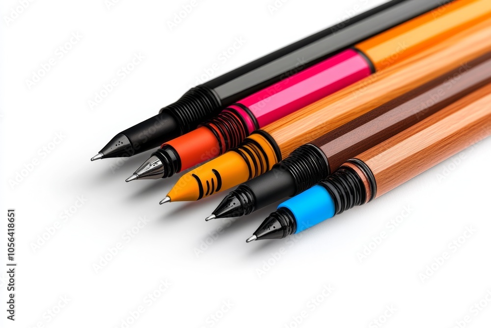 a 2D cartoon illustration of a set of calligraphy pens with ink pots artistic and classic white background a 2D cartoon illustration of a set of calligraphy pens with ink pots artistic and classic white background