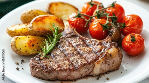 Grilled Steak with Roasted Potatoes and Tomatoes