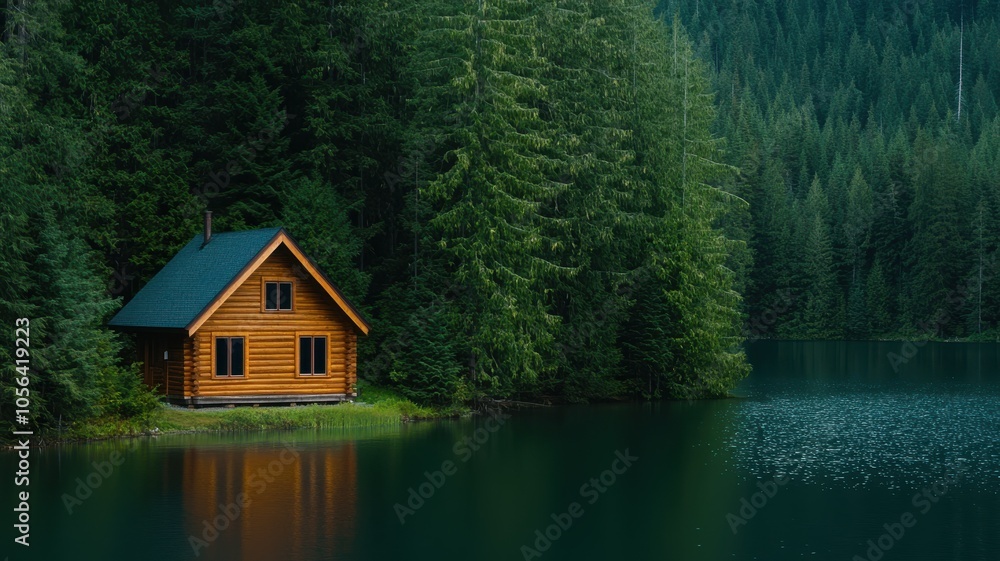 A serene wooden house by a tranquil lake, surrounded by lush green trees, showcasing the beauty of nature in a peaceful setting. A serene wooden house by a tranquil lake, surrounded by lush green trees, showcasing the beauty of nature in a peaceful setting.