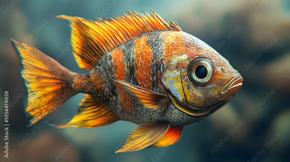 Fototapeta premium Colorful Fish with Orange Fins Illustration