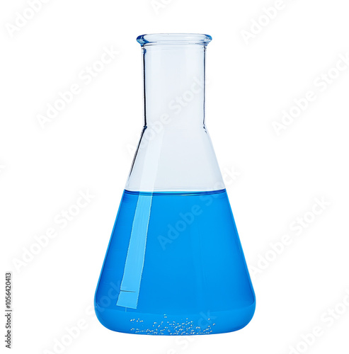 High-Quality PNG Flask with blue liquid isolated over white background – High Resolution