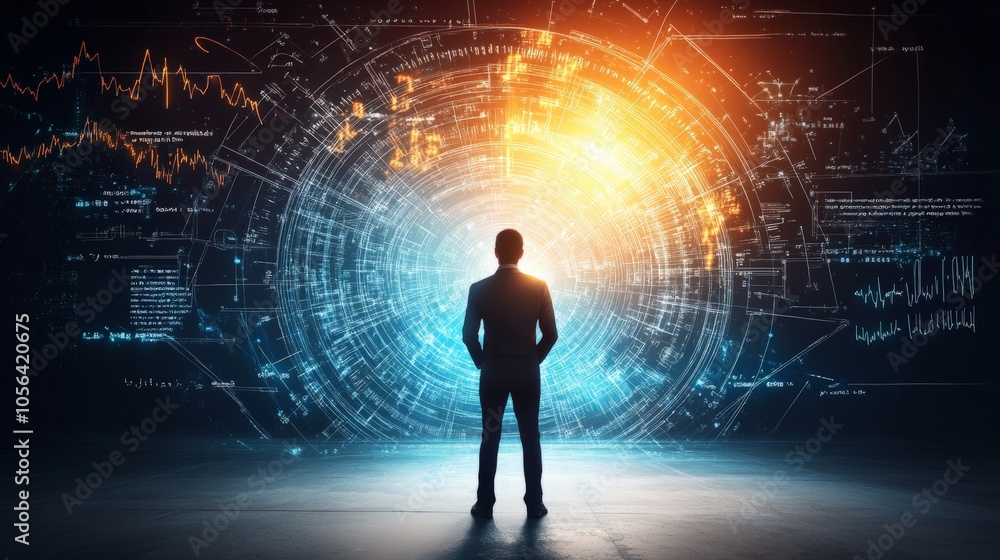 Human Figure Against Giant Equation Background Human Figure Against Giant Equation Background