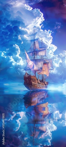 Pirate ship floating in the sky