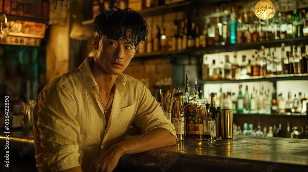 Man in a Bar - Stylish and Moody Nightlife Portrait Man in a Bar - Stylish and Moody Nightlife Portrait