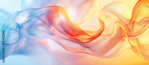 Abstract colorful flowing fabric background with orange and blue hues.