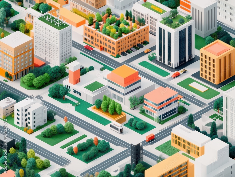 A vibrant isometric cityscape featuring buildings, roads, and greenery, showcasing urban planning and modern architecture. A vibrant isometric cityscape featuring buildings, roads, and greenery, showcasing urban planning and modern architecture.