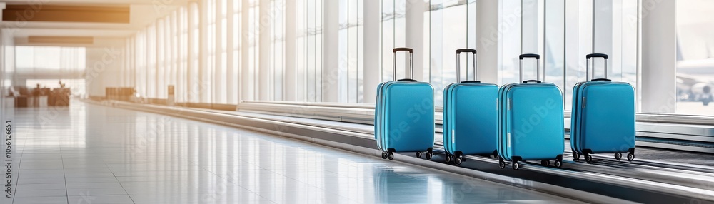 Blue suitcases await travelers at an airport, capturing the essence of adventure and the thrill of travel. Blue suitcases await travelers at an airport, capturing the essence of adventure and the thrill of travel.