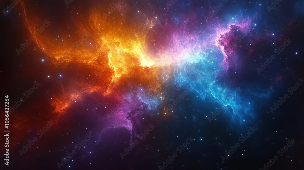 A nebula in space with vibrant orange, pink, and blue colors. A nebula in space with vibrant orange, pink, and blue colors.