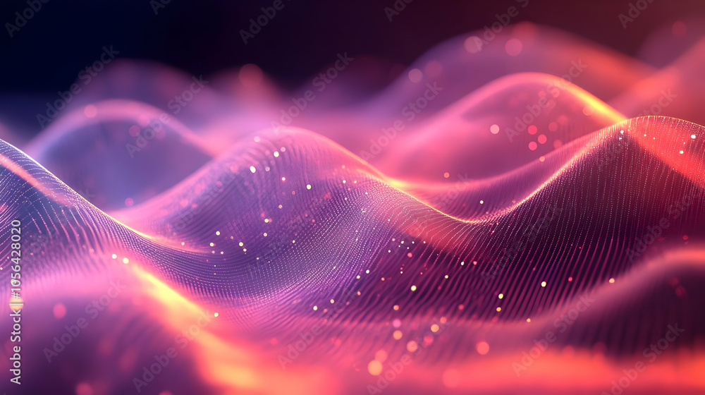 Fototapeta premium Abstract 3D Background with Wavy Lines and Glowing Particles