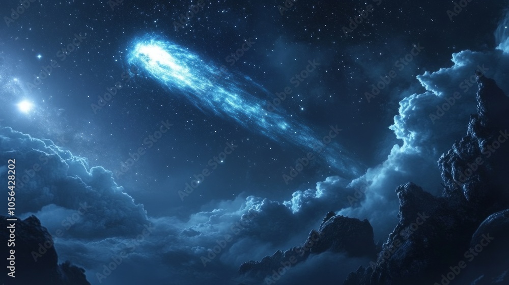 long tail of a comet shines brightly in deep space, piercing the starry sky generative ai long tail of a comet shines brightly in deep space, piercing the starry sky generative ai