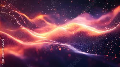 Abstract 3D Background with Wavy Lines and Glowing Lights