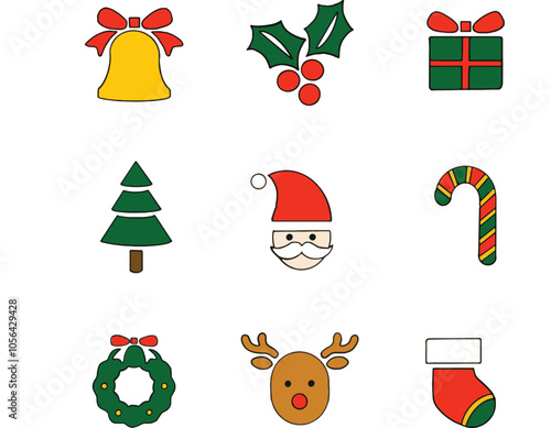 Christmas icon set about santa clause, present, christmas wreath, snowman, and reindeer