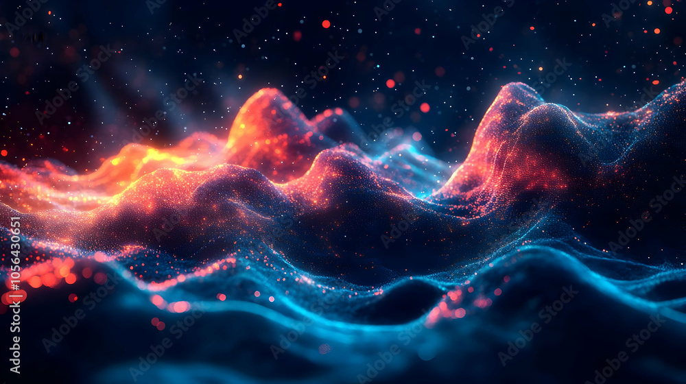 Abstract 3D Background with Red and Blue Glowing Particles Abstract 3D Background with Red and Blue Glowing Particles