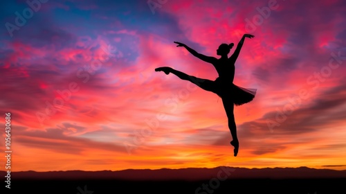 Wallpaper Mural Elegant Dancer Leaping Silhouette Against Sunset Sky Torontodigital.ca