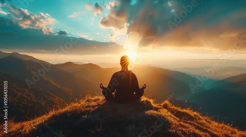 Serene Silhouette of a Person Meditating at Sunset