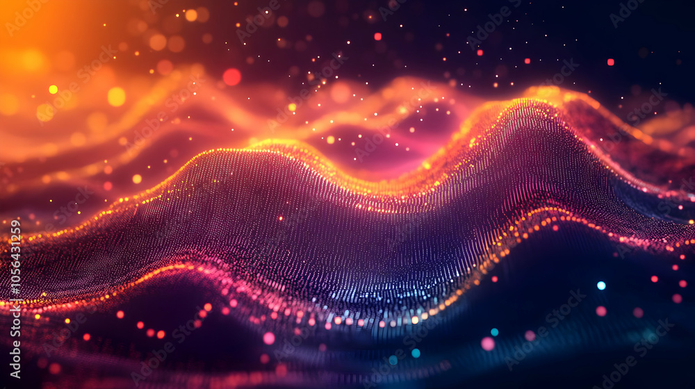 Fototapeta premium Abstract 3D Background with Glowing Particles and Wavy Lines
