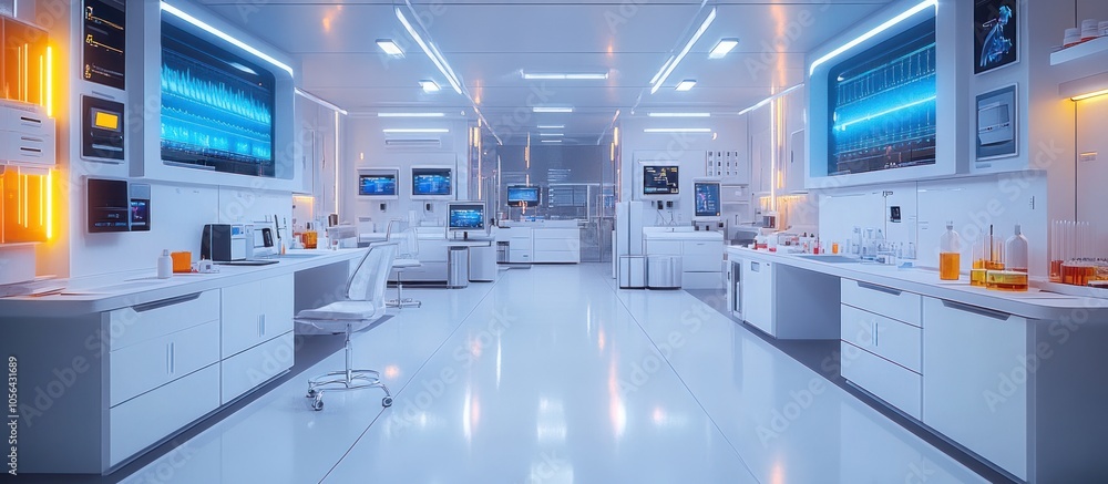 Modern, clean, and spacious laboratory with bright lighting and advanced equipment. Modern, clean, and spacious laboratory with bright lighting and advanced equipment.