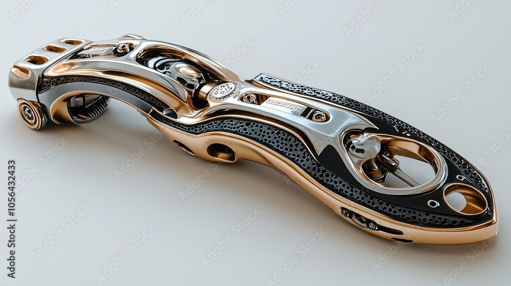 Futuristic Gadget Design: Chrome, Gold, and Black Futuristic Gadget Design: Chrome, Gold, and Black