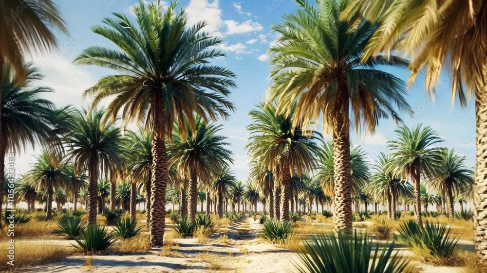 A vibrant palm tree grove under a bright sky, showcasing natural beauty and tranquility. A vibrant palm tree grove under a bright sky, showcasing natural beauty and tranquility.