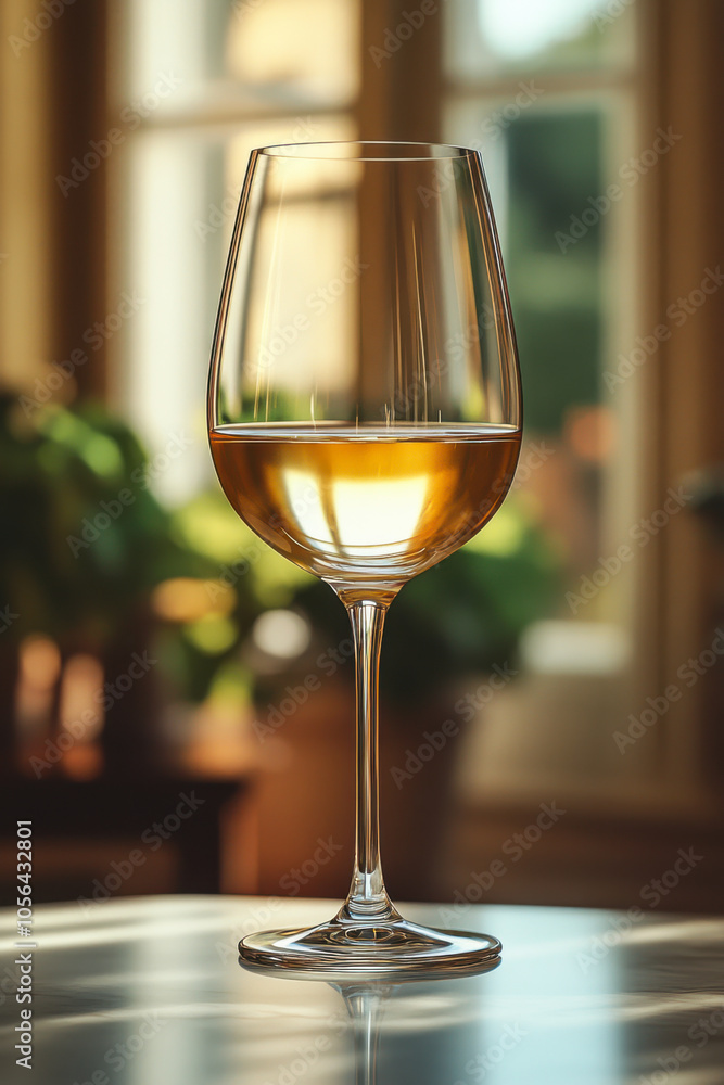 Antique glass of Sauvignon Blanc, hero shot angle, clean and off white backdrop Antique glass of Sauvignon Blanc, hero shot angle, clean and off white backdrop
