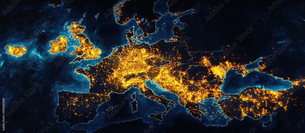 Obraz premium Europe at Night: A Glowing Tapestry of Cities