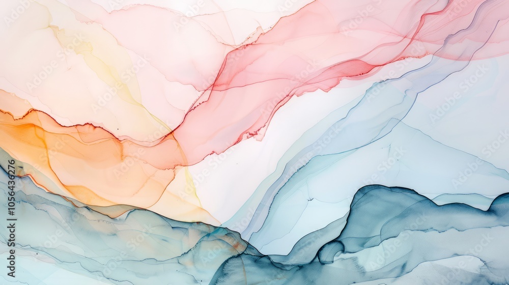 Naklejka premium Fluid Watercolor Abstract Lines in Soft Colors