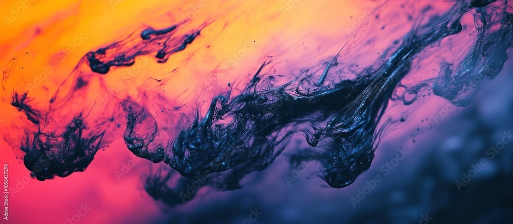 Abstract Swirls of Black Ink in a Vibrant Orange and Pink Background. Abstract Swirls of Black Ink in a Vibrant Orange and Pink Background.