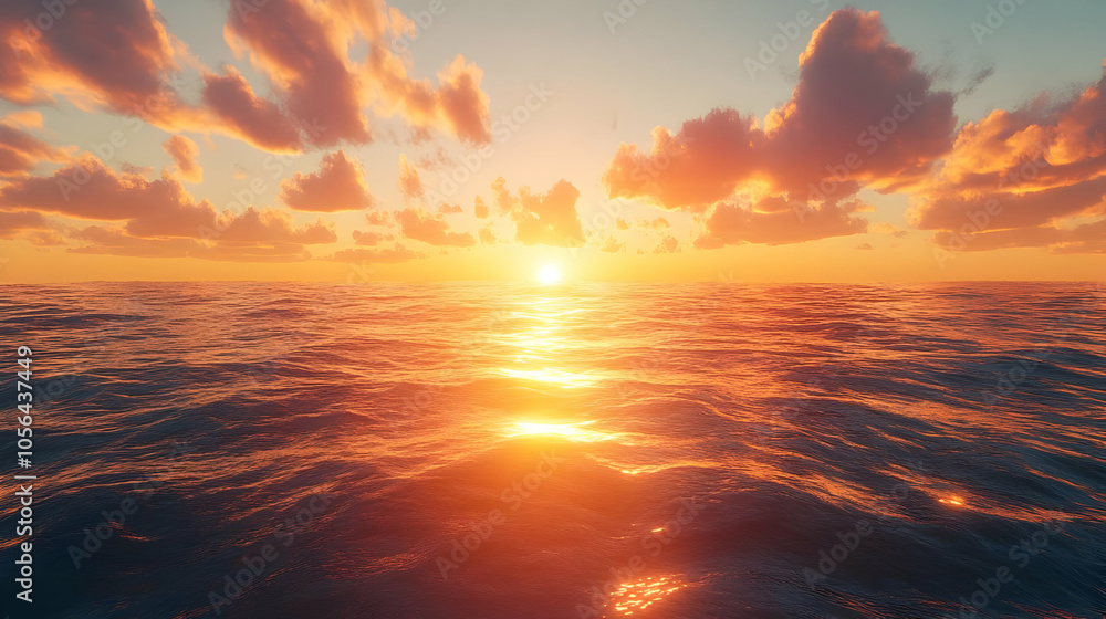Golden Sunset Over Ocean Waves - Realistic Background Image Golden Sunset Over Ocean Waves - Realistic Background Image
