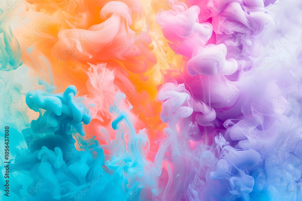 Fototapeta premium Colorful smoke in water, colorful background, vibrant colors - orange, pink, purple, blue, green, yellow 