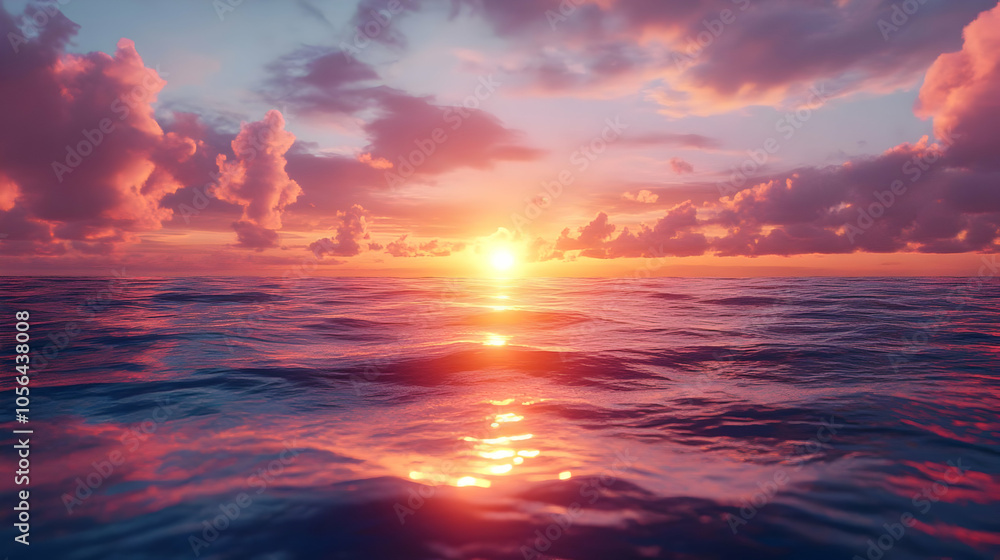 Fototapeta premium Sunset Ocean Waves Illustration