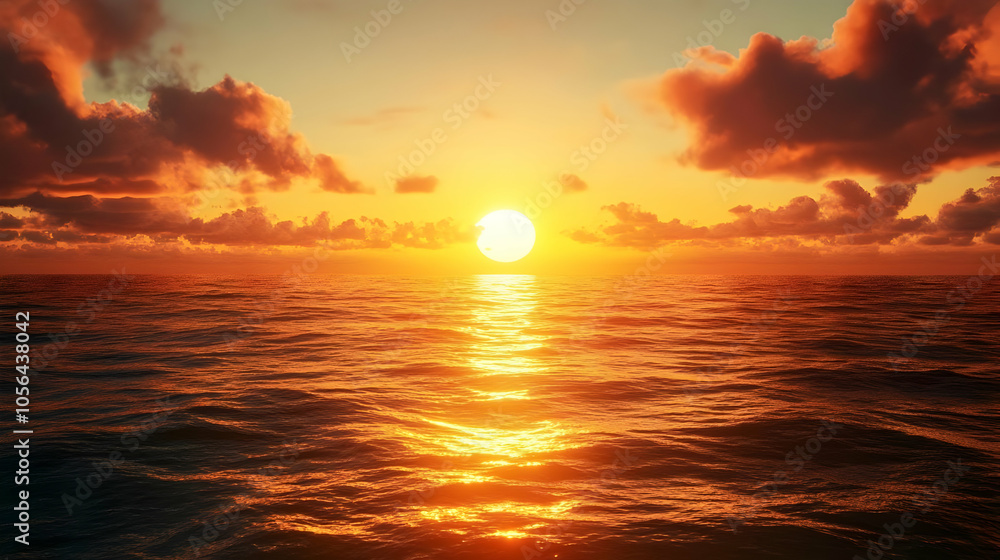 Golden Hour Sunset Over the Ocean - Realistic Image Golden Hour Sunset Over the Ocean - Realistic Image