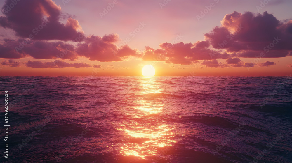 Sunset Over Ocean, Digital Illustration Sunset Over Ocean, Digital Illustration