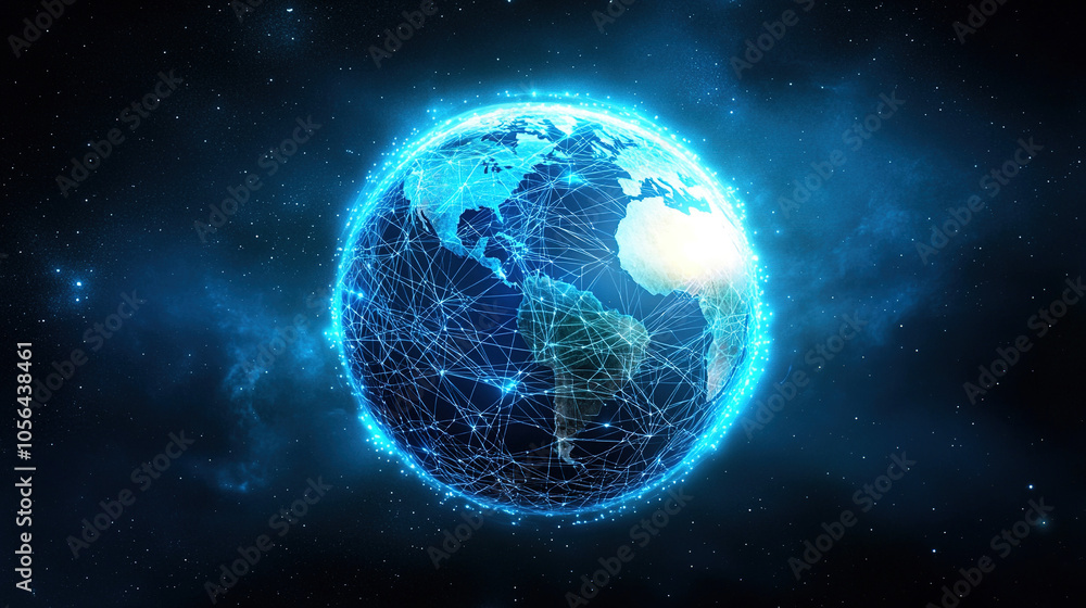 Glowing globe on dark background. Glass sphere with map. Glowing globe on dark background. Glass sphere with map.