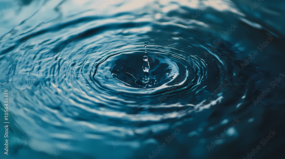 A close up of a blue water surface with a drop of water in it. Whirlpool. Illustration A close up of a blue water surface with a drop of water in it. Whirlpool. Illustration