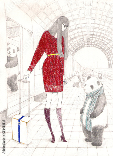 A Traveling Woman and a Panda