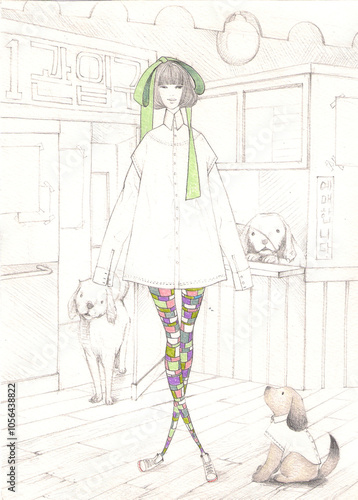 A girl stading with dog