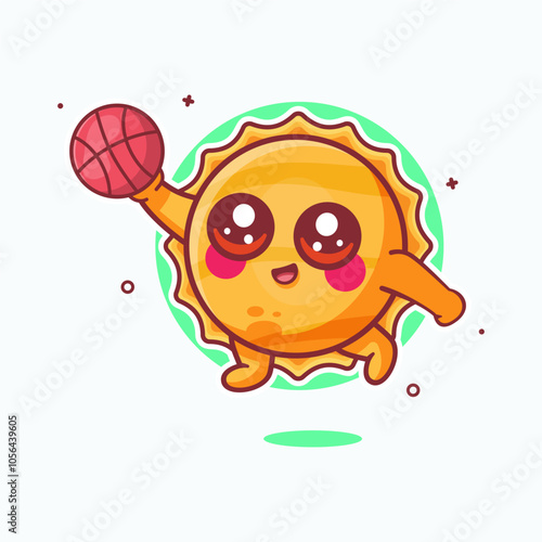 cheerful sun character mascot playing basketball isolated cartoon