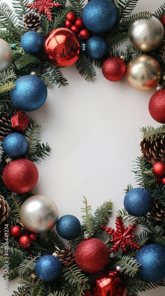 Christmas props arranged with a central blank space for custom holiday messages. Christmas props arranged with a central blank space for custom holiday messages.
