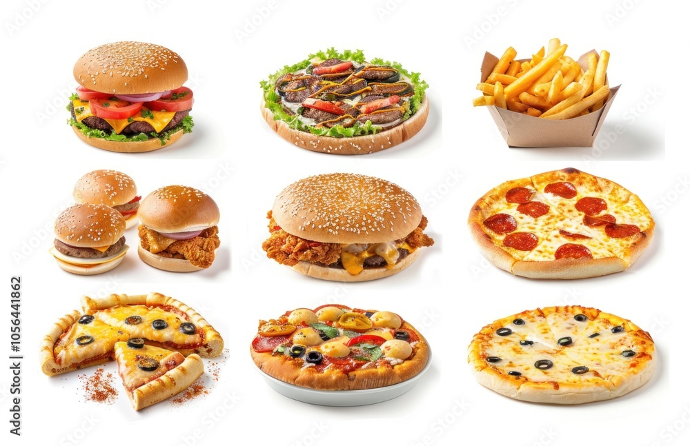 Set of fast food dishes