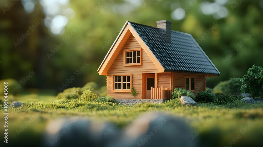 Wooden House in a Forest 3D Illustration Wooden House in a Forest 3D Illustration