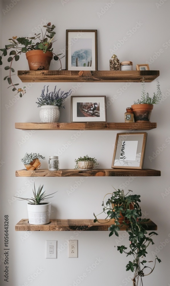 wooden floating shelves with plant wooden floating shelves with plant